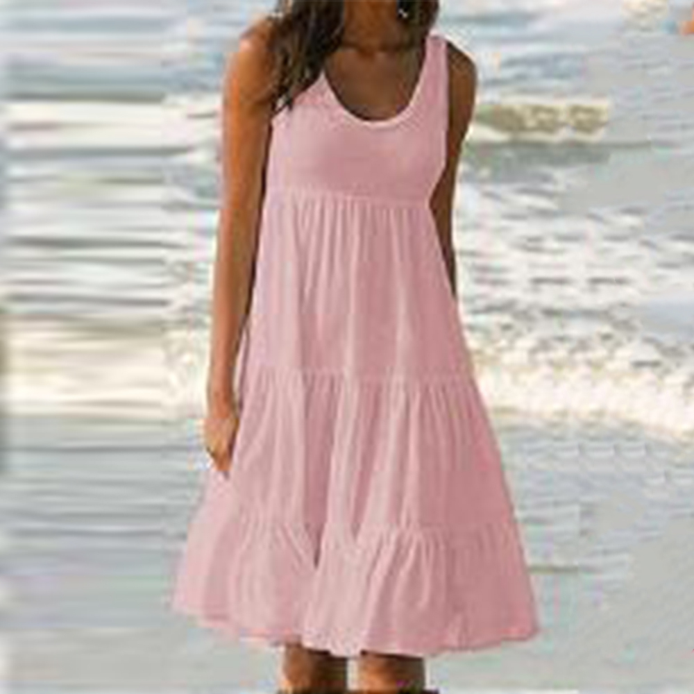 Olivoslindo Vestido de playa sin mangas con cuello redondo y empalme grande