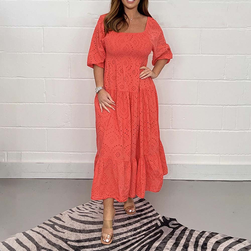 Vestido de manga corta de encaje elegante de verano para mujer