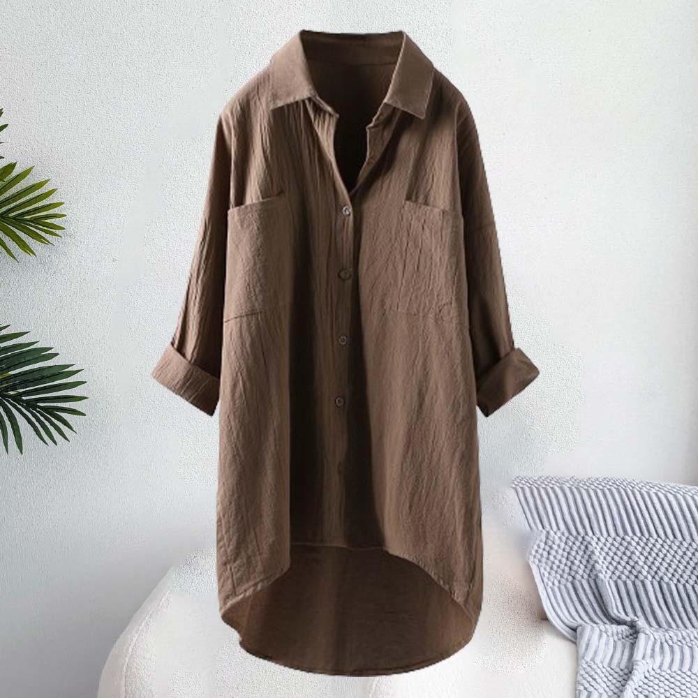 Women's solid color casual cotton linen shirt