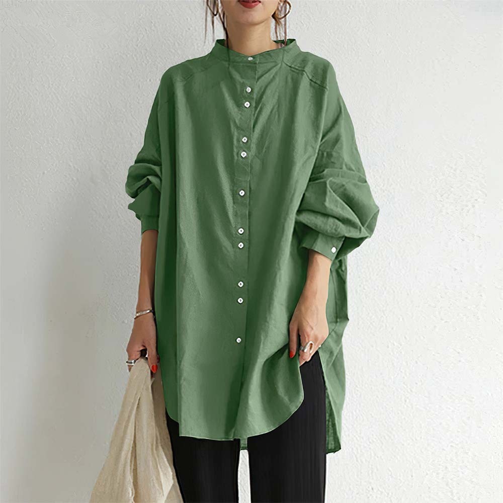 Camisa casual de mujer de algodón y lino con botonadura simple