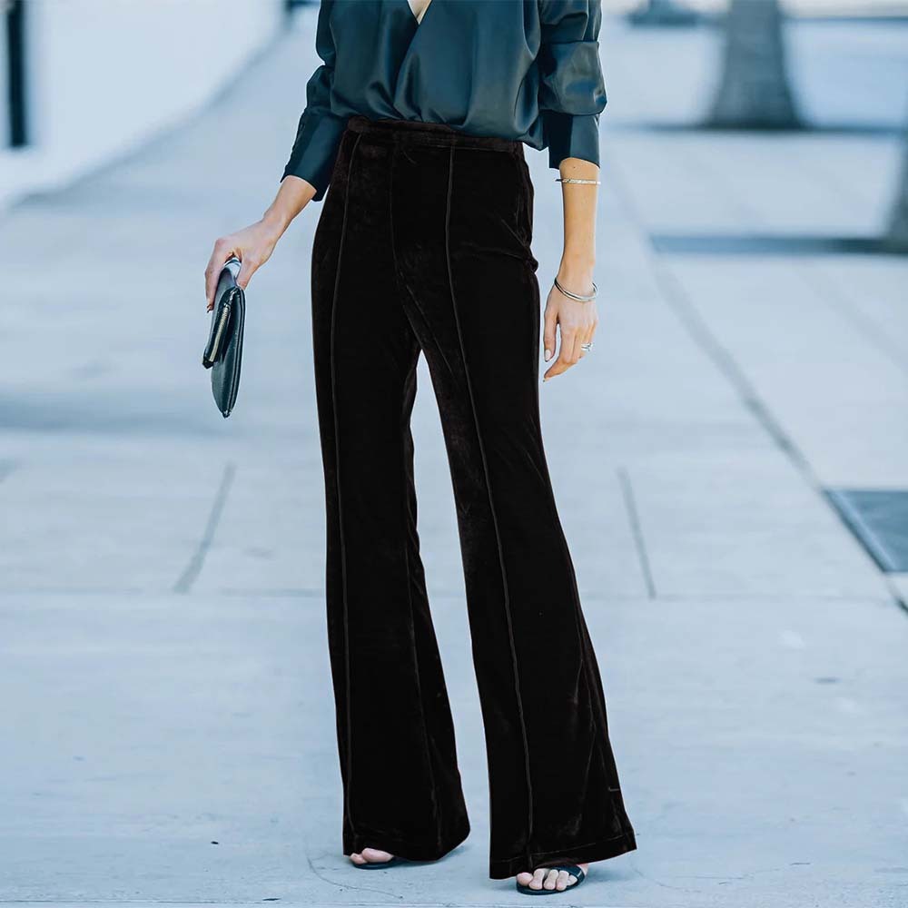 Pantalones acampanados de cintura alta de terciopelo para mujer