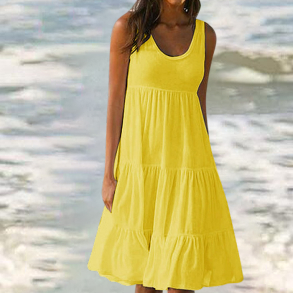 Olivoslindo Vestido de playa sin mangas con cuello redondo y empalme grande