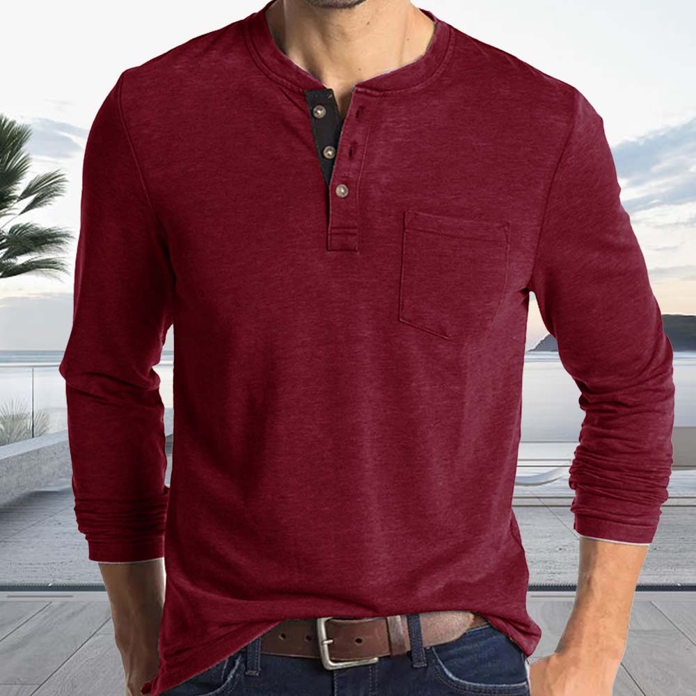 Men's Comfort Henley Neck Long Sleeve Top T-Shirt