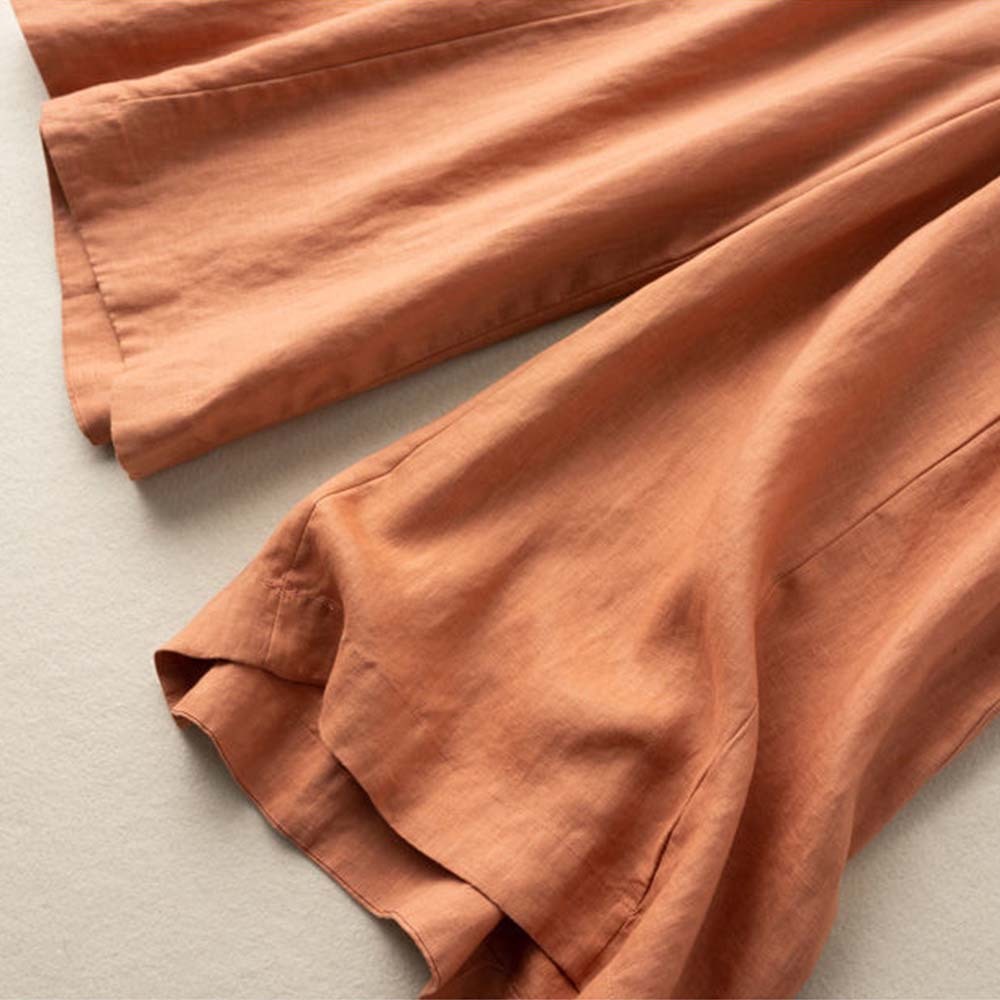 Pantalones de pierna ancha holgados informales de algodón y lino para mujer