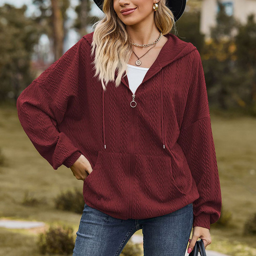Olivoslindo Chaqueta con capucha holgada de manga larga con bolsillo de color sólido para mujer nueva de otoño e invierno