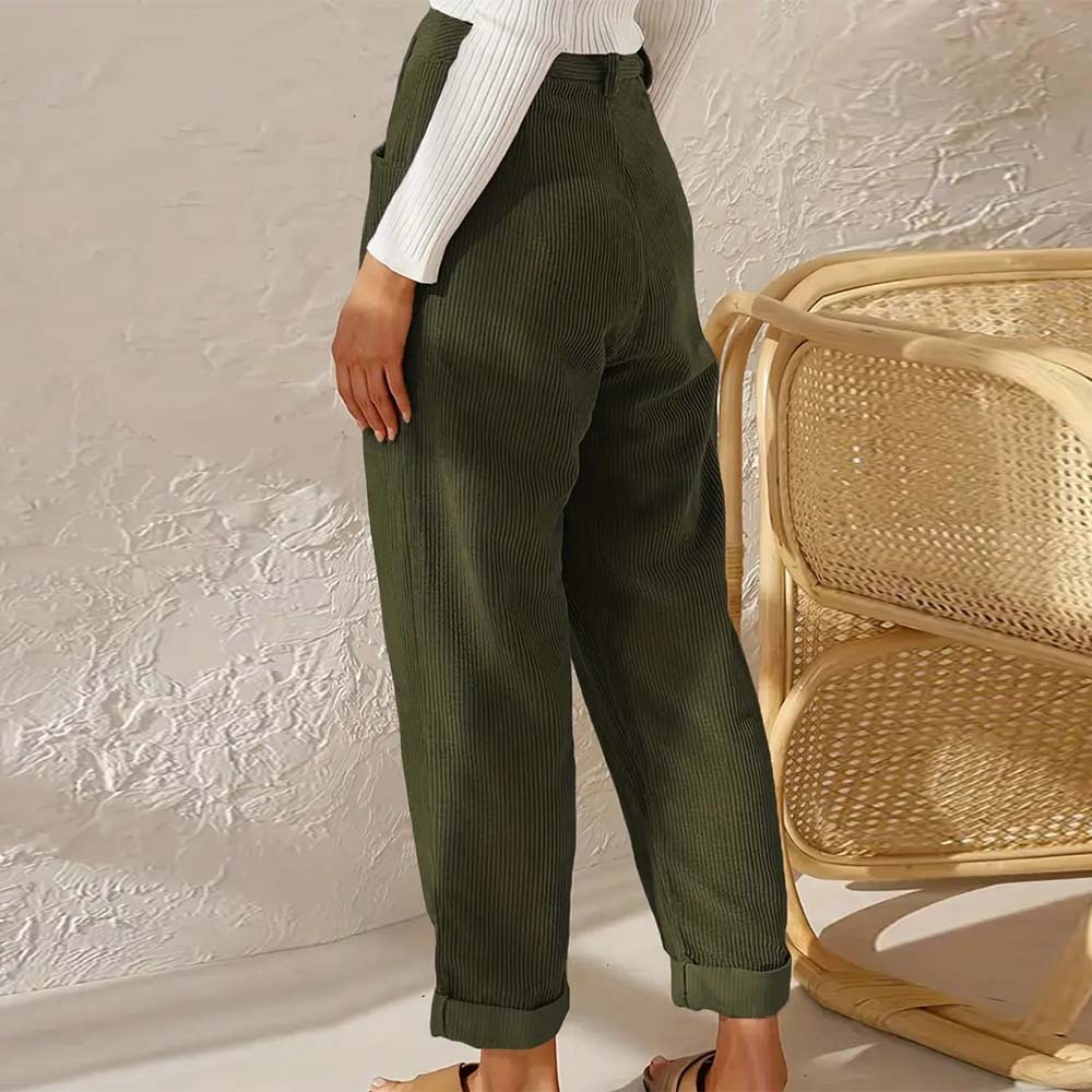 Pantalones rectos de pana de cintura alta para mujer