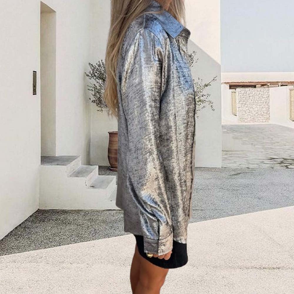 Camisa de solapa de moda de gamuza casual para mujer de primavera 2024