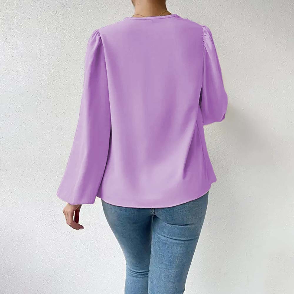 Camisa de gasa cómoda con mangas farol para mujer