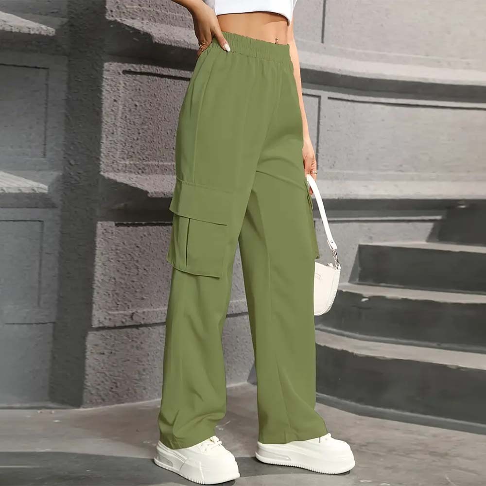 Women's casual high waist pocket straight pants