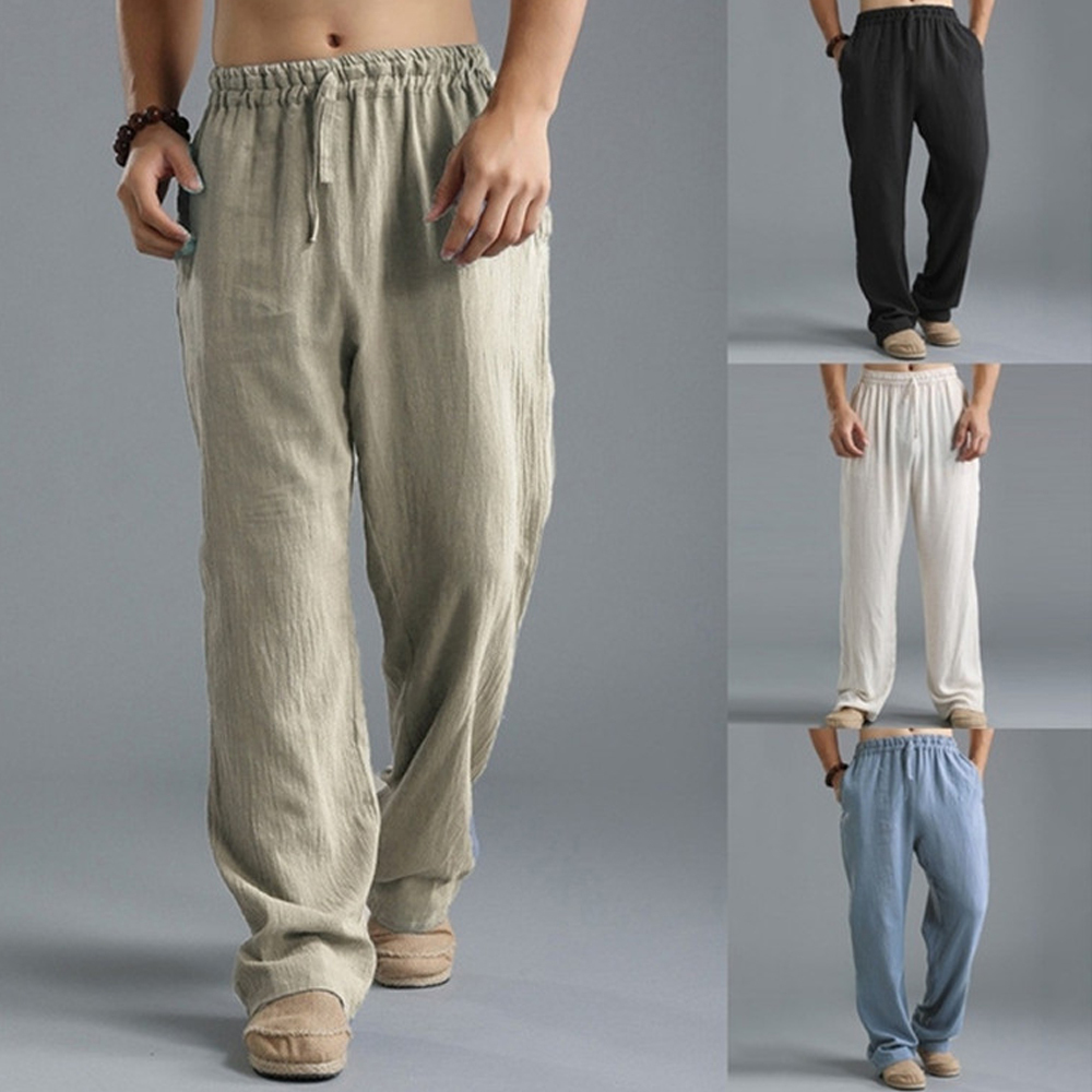 Olivoslindo Pantalones casuales de lino transpirables sueltos de verano para hombres