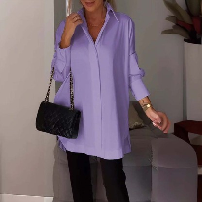 Hojanaranja Camisa de mujer de manga larga, suave y cómoda, con aberturas