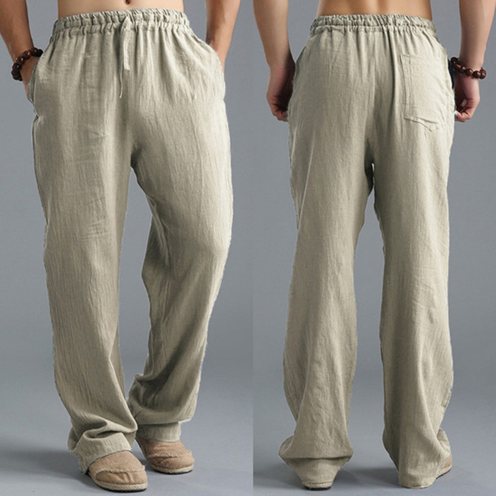 Olivoslindo Pantalones casuales de lino transpirables sueltos de verano para hombres
