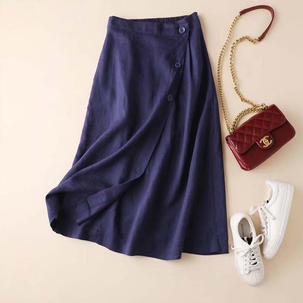 Falda con botones de lino transpirable y elegante para mujer