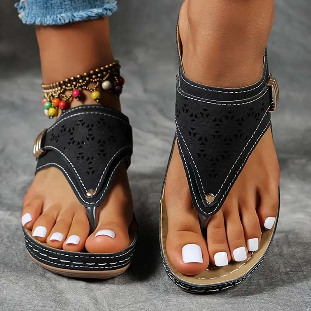 Sandalias de playa con cuña y chanclas retro para mujer