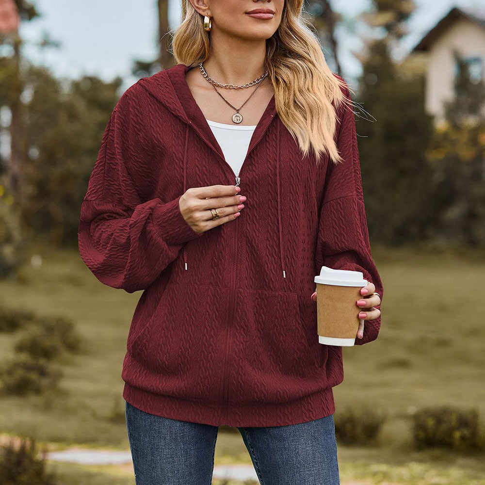 Olivoslindo Chaqueta con capucha holgada de manga larga con bolsillo de color sólido para mujer nueva de otoño e invierno