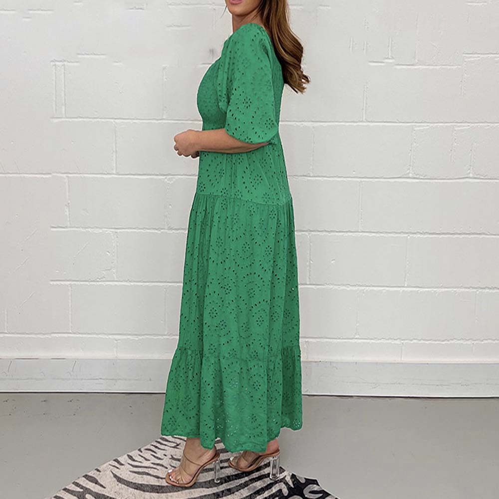 Vestido de manga corta de encaje elegante de verano para mujer