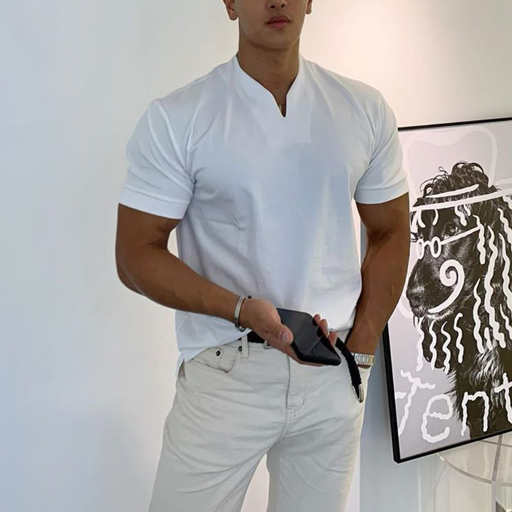 Olivoslindo Mangas cortas de color sólido con cuello en V suelto para hombres