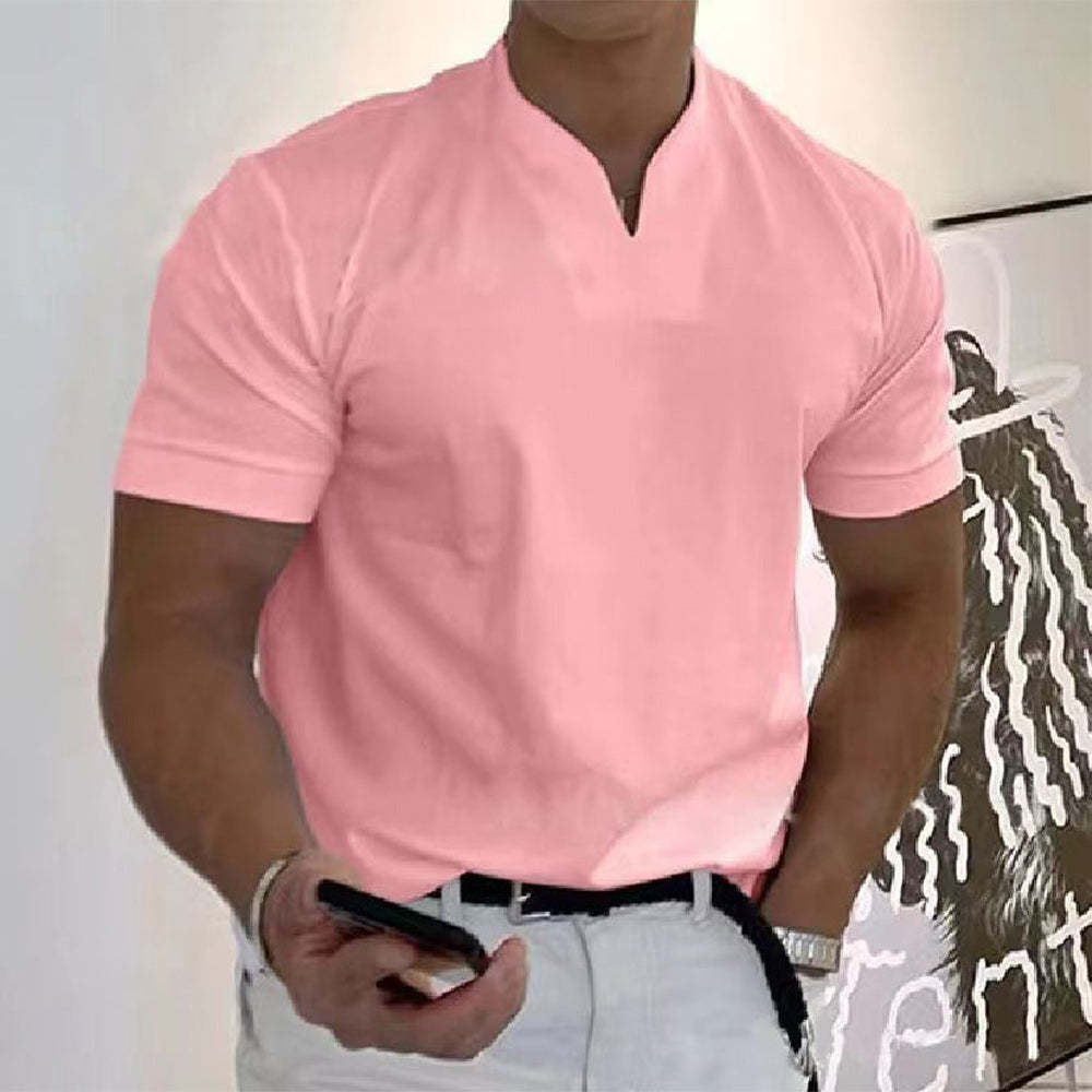 Olivoslindo Mangas cortas de color sólido con cuello en V suelto para hombres