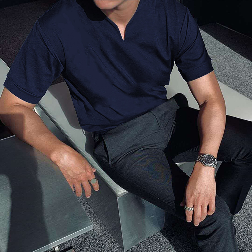 Olivoslindo Mangas cortas de color sólido con cuello en V suelto para hombres