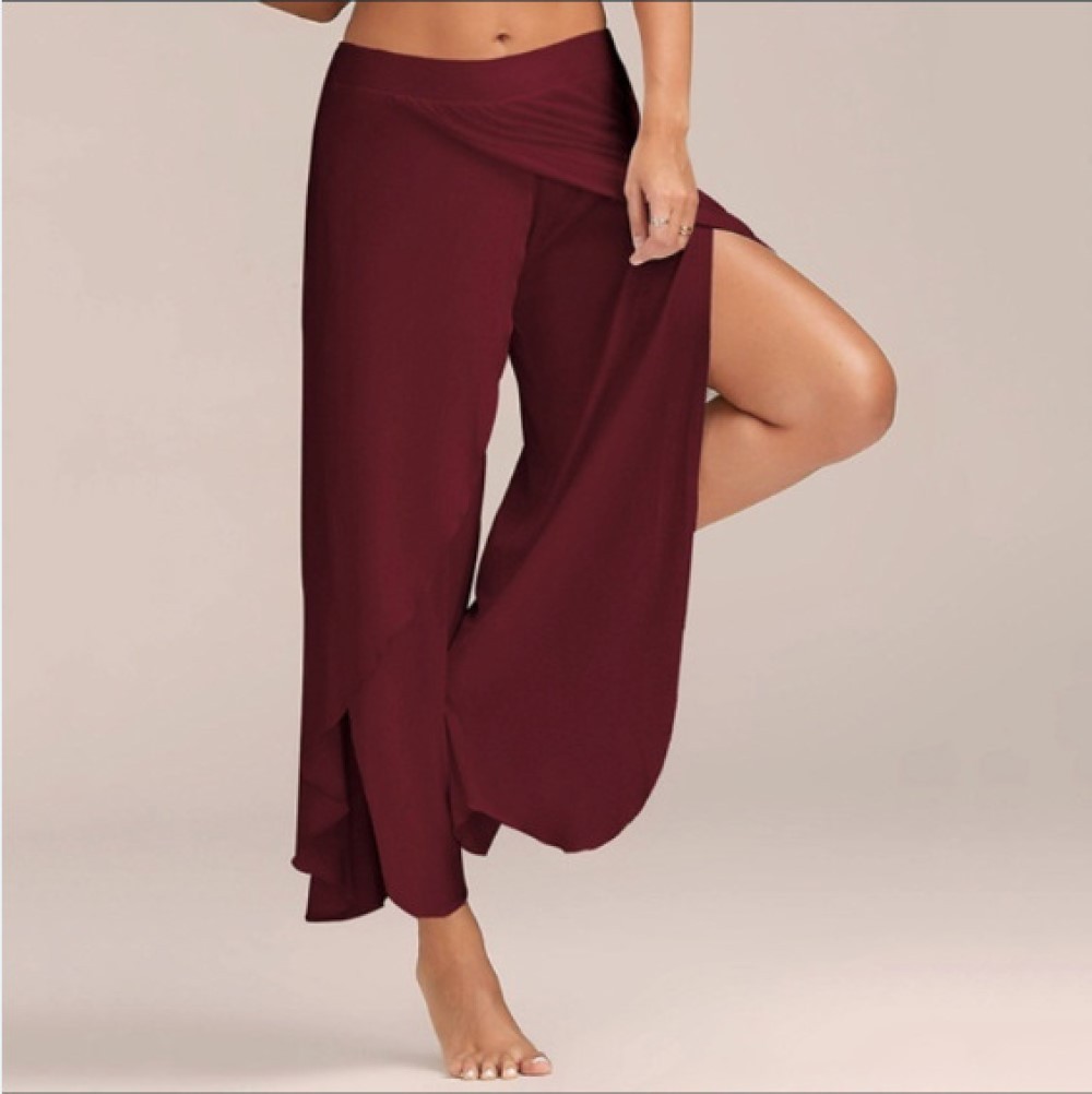 Olivoslindo Pantalones de yoga de pierna ancha para mujer con aberturas