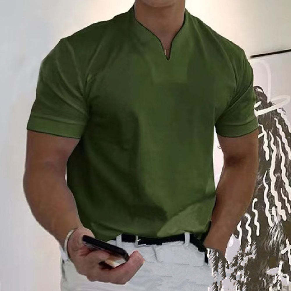 Olivoslindo Mangas cortas de color sólido con cuello en V suelto para hombres