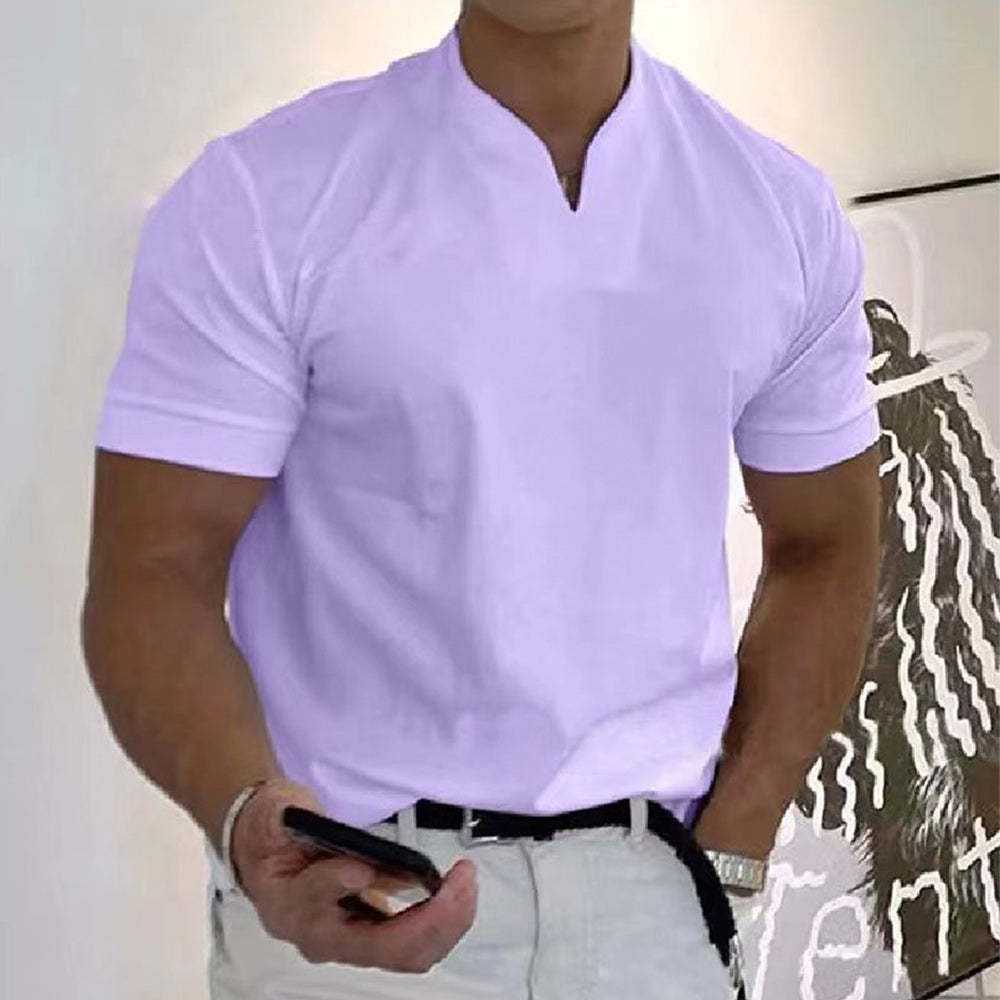 Olivoslindo Mangas cortas de color sólido con cuello en V suelto para hombres