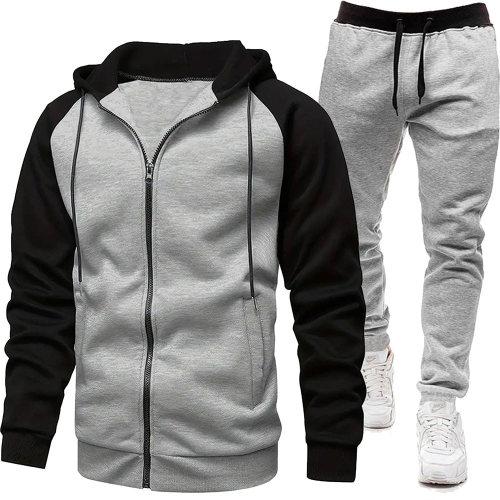 Alberchris™ Autumn and Winter Men's Fashionable Color Block Casual Hooded Cardigan Suit