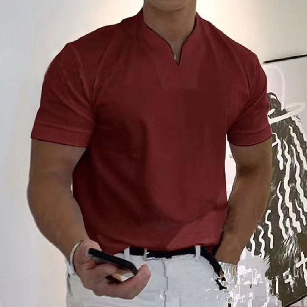 Olivoslindo Mangas cortas de color sólido con cuello en V suelto para hombres