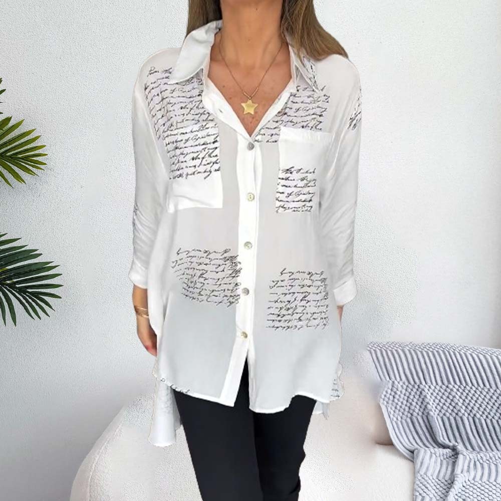 Camisa con solapa de moda con estampado de letras
