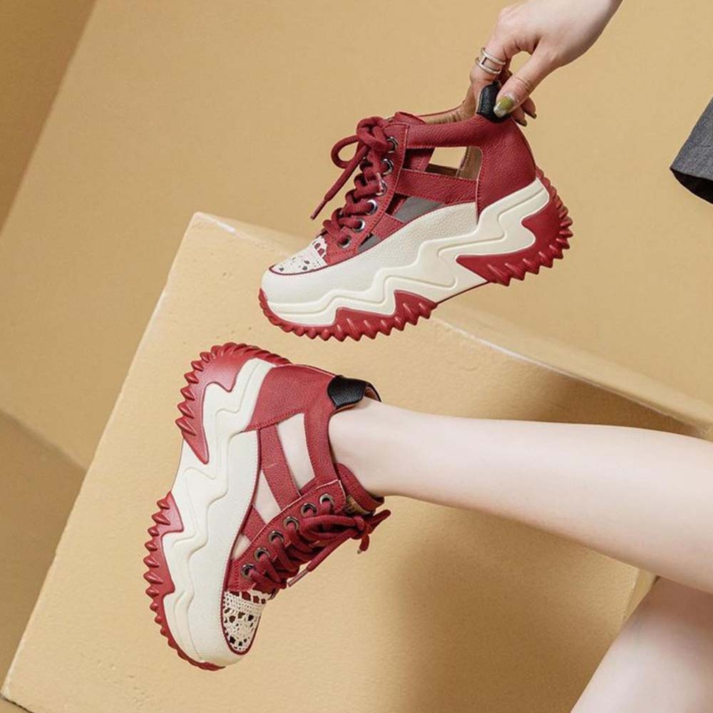 Smiledeer Women's comfortable thick-soled 7CM sneakers lace-up sandals