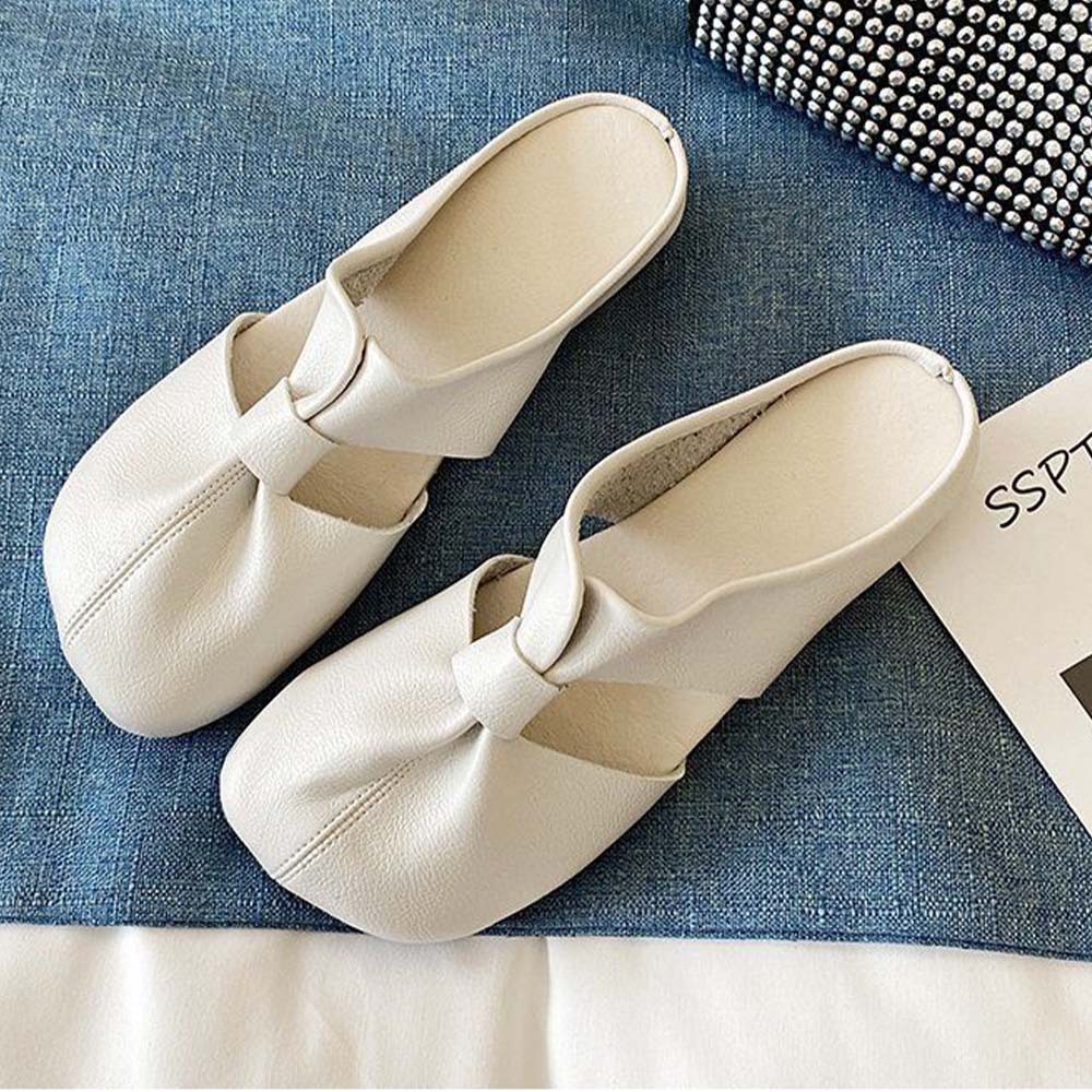 Hojanaranja Medias pantuflas mujer cómodas planas de piel