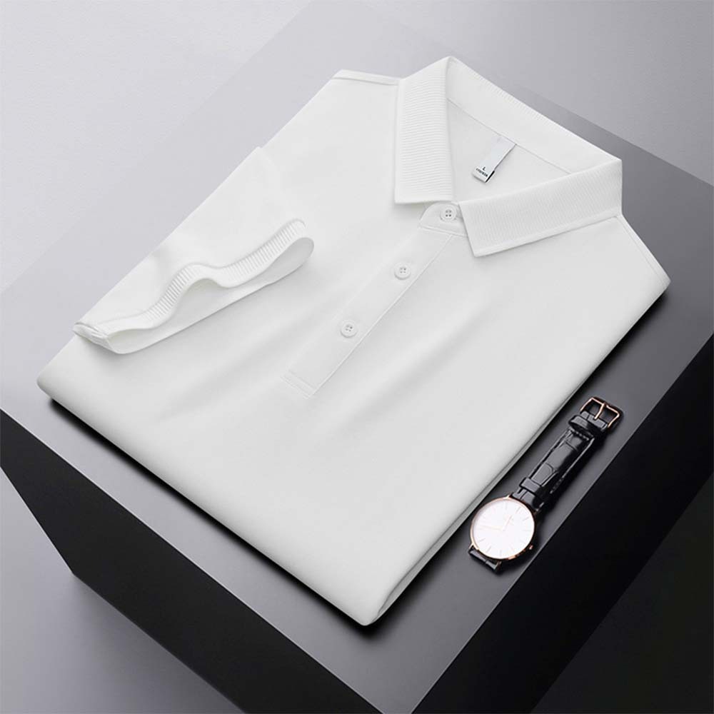 Men's new breathable mulberry silk short-sleeved business polo shirt