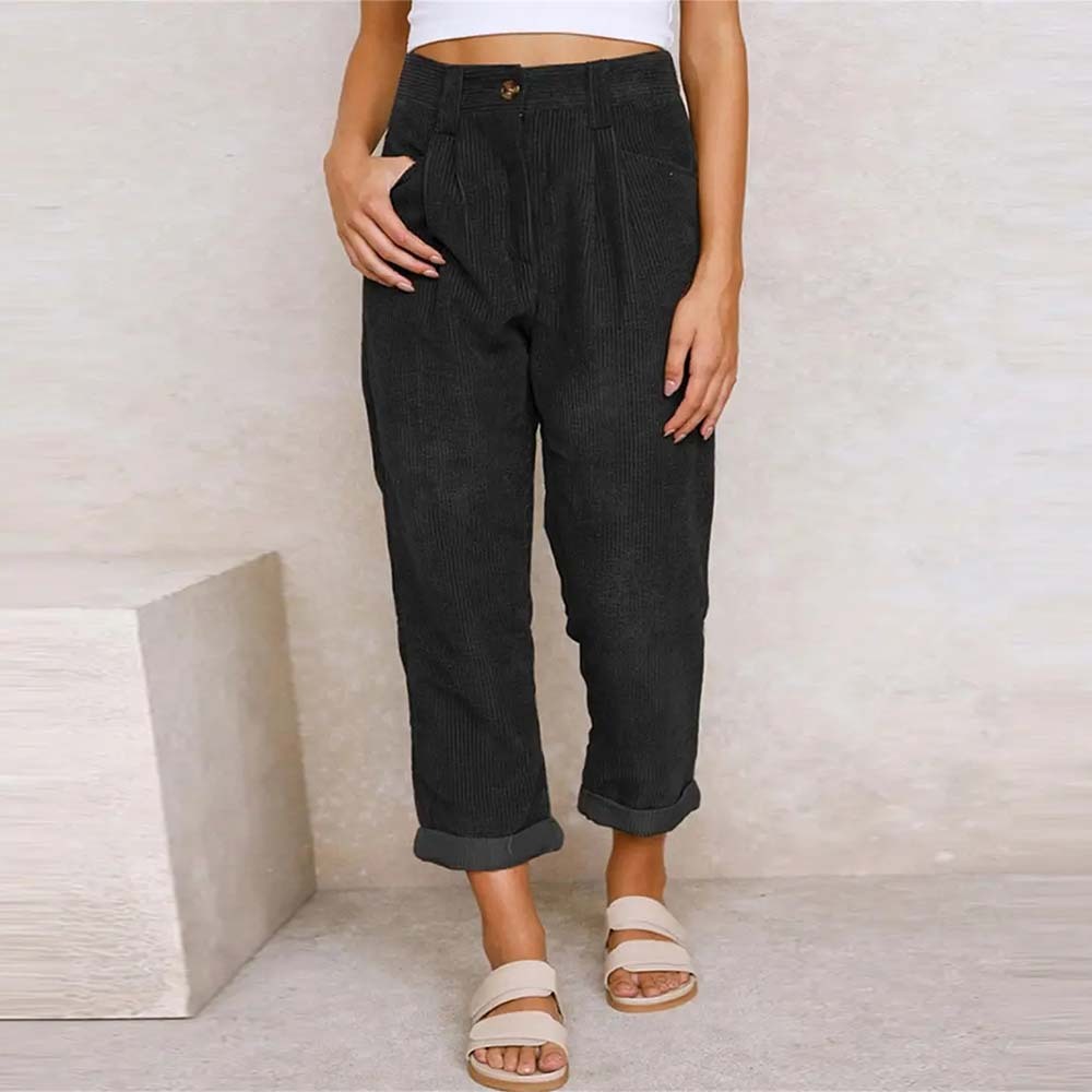 Pantalones rectos de pana de cintura alta para mujer