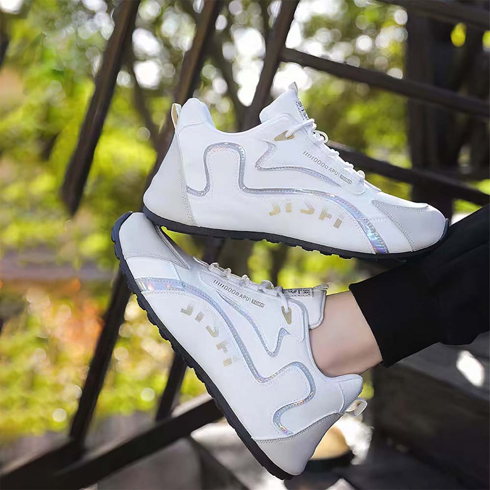 New men's leather lace-up color block sneakers