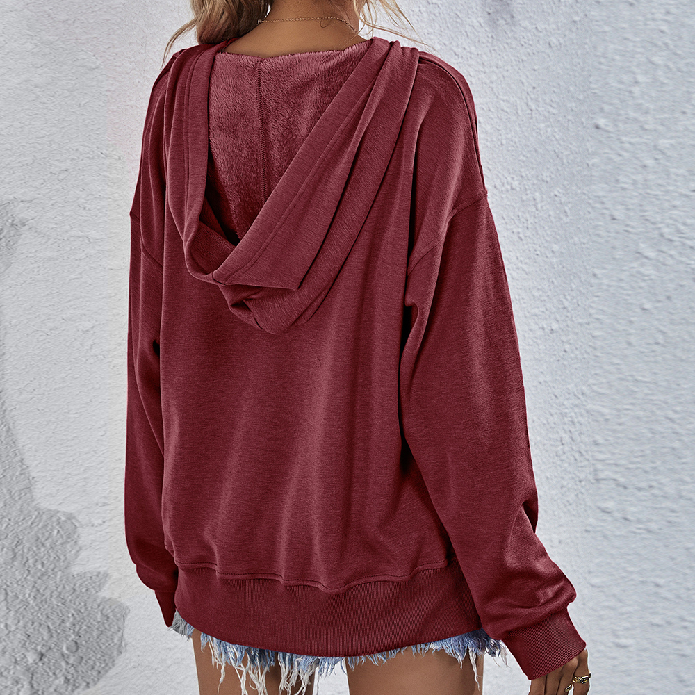 Olivoslindo Sudadera con capucha holgada con capucha de lana casual de color sólido para mujer
