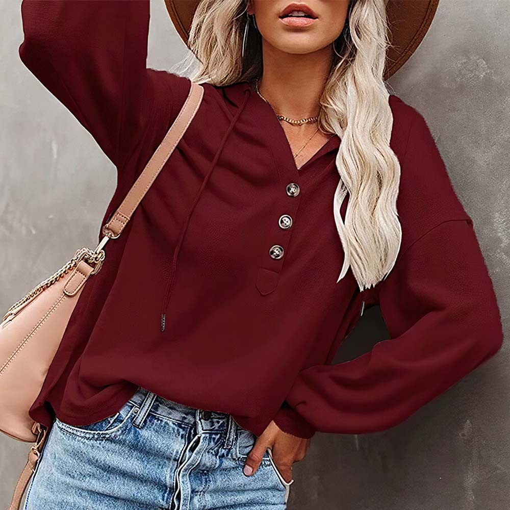 Olivoslindo Jersey de manga larga con capucha y cuello de pico para mujer 2023