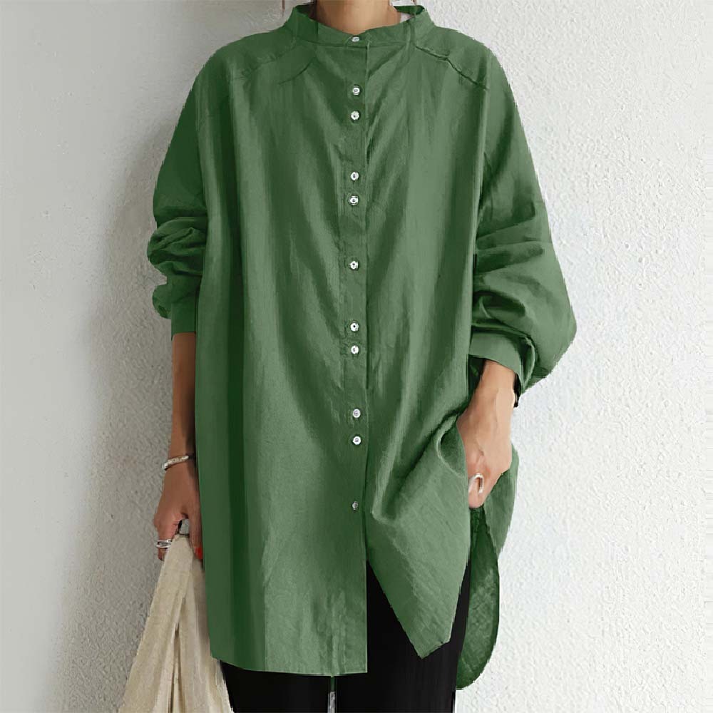 Camisa casual de mujer de algodón y lino con botonadura simple