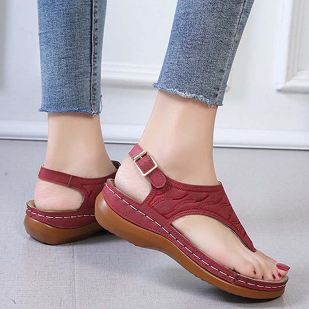 Hojanaranja Sandalias tipo chanclas de cuero suave y ajustable para mujer