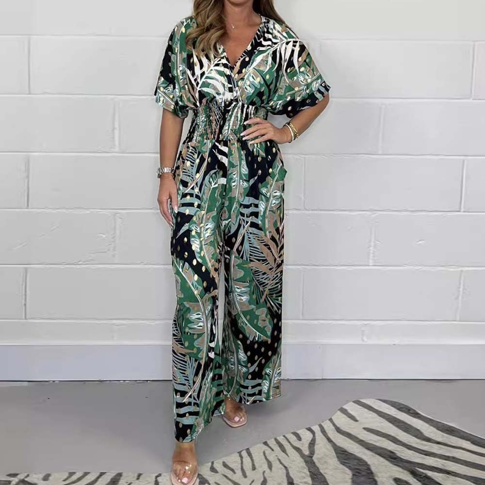 Mono holgado de talla grande con estampado de hojas estilo centro turístico para mujer