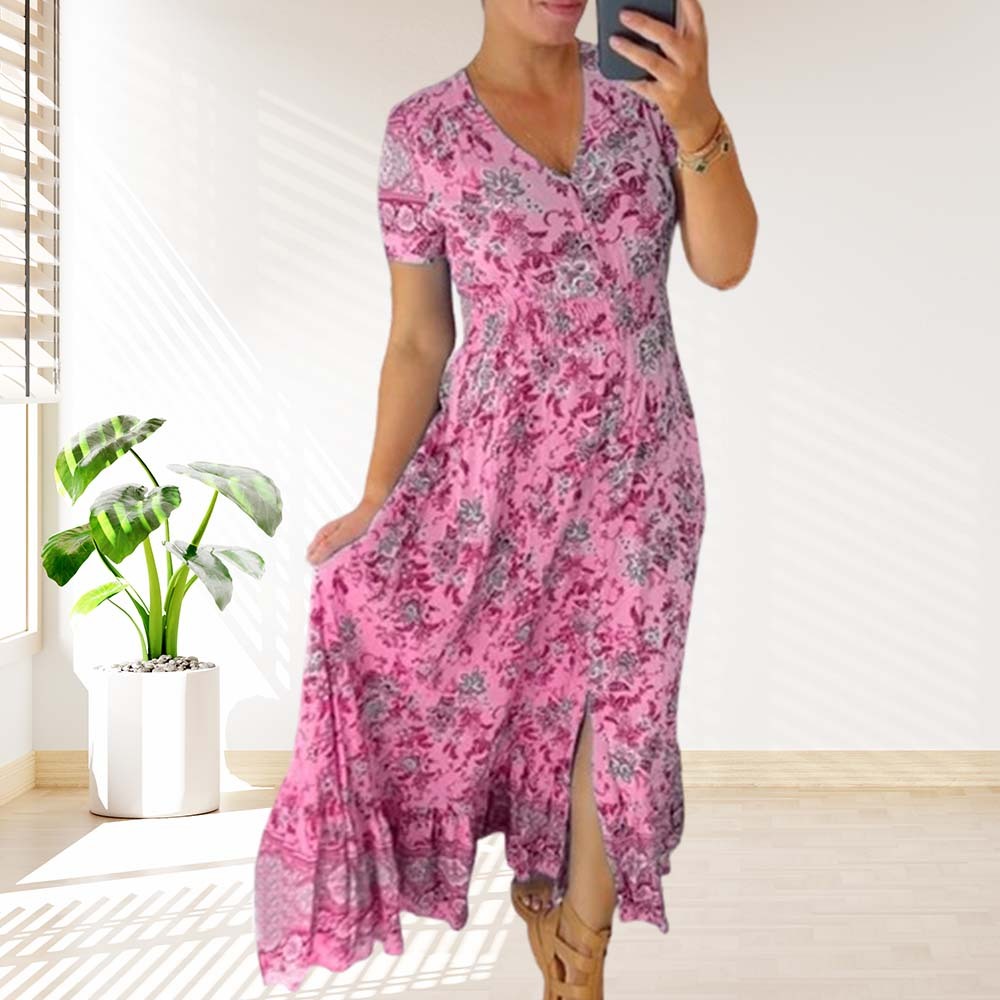 Stylish V-neck floral print dress