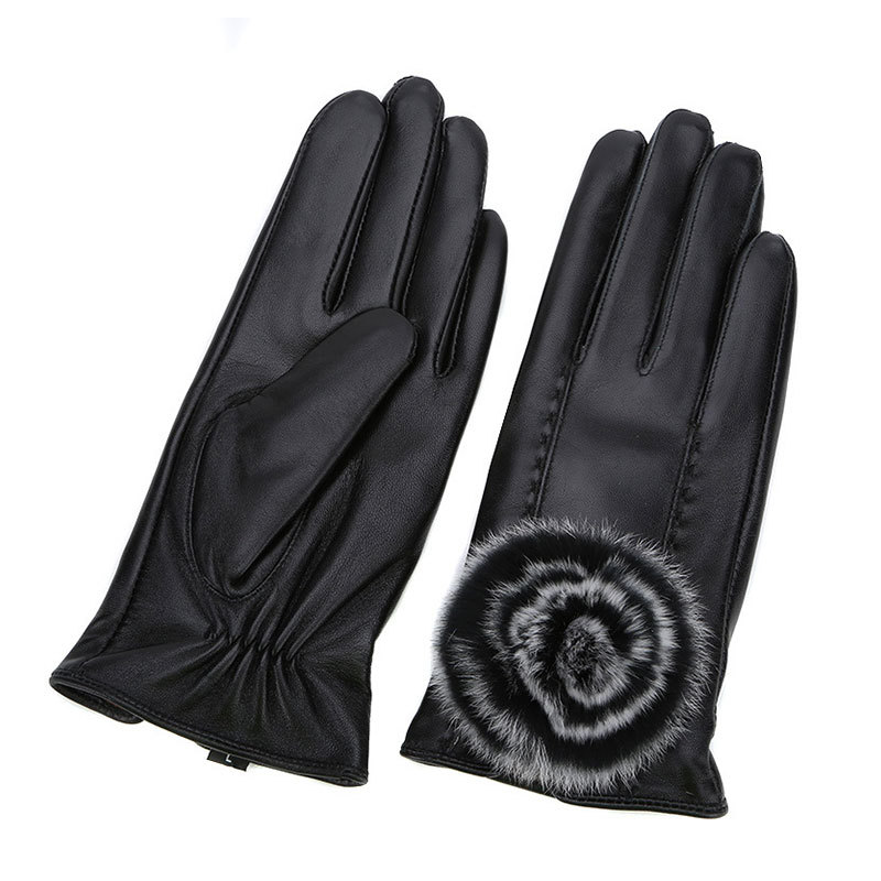 Elegantes guantes de flores de peluche
