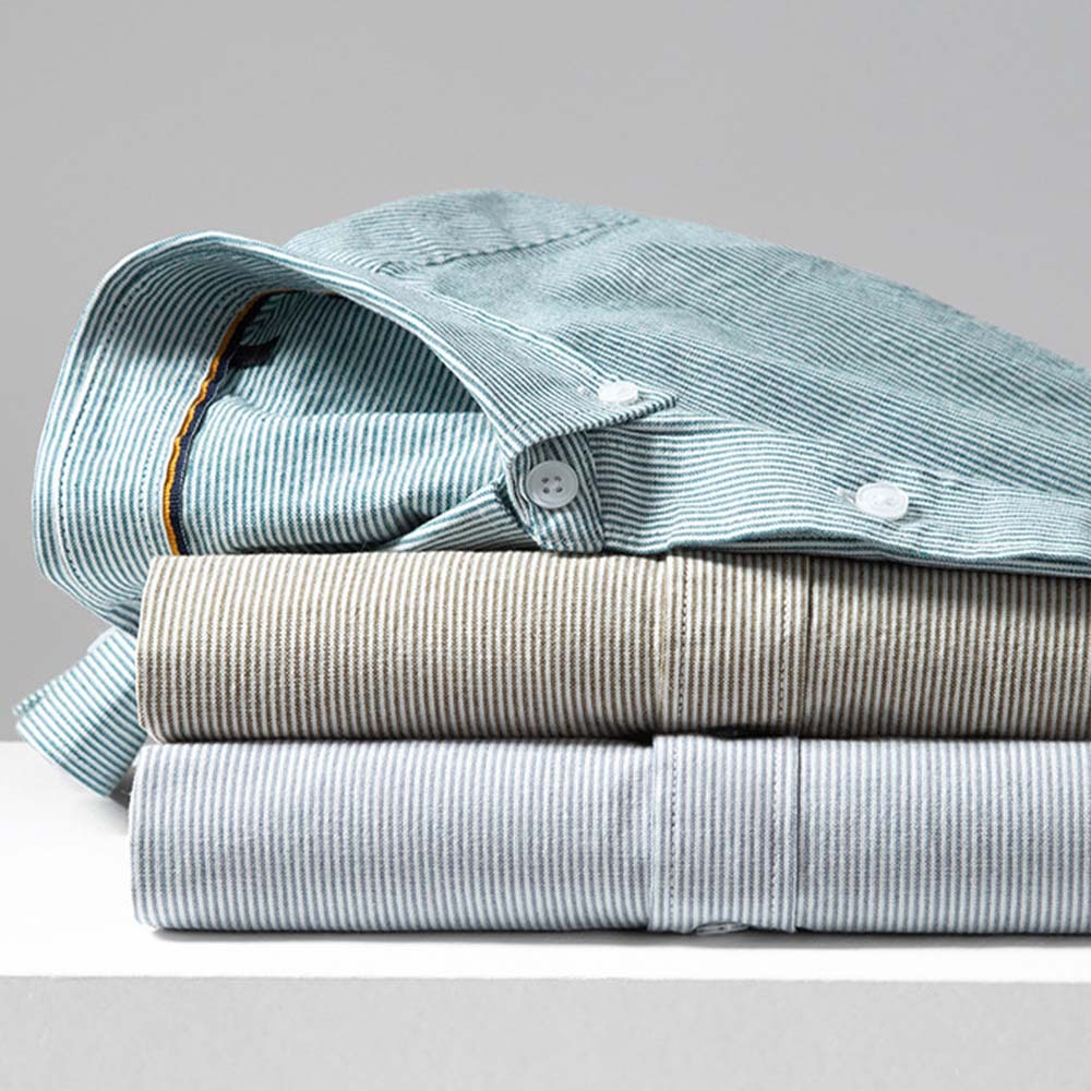 Smiledeer Men's comfortable cotton lapel striped long-sleeve shirt