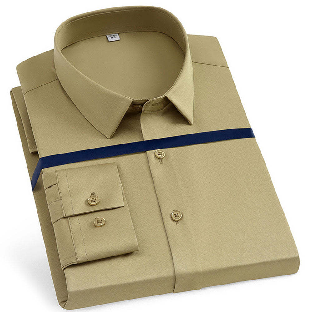 New Men's Stretch Non-Iron Anti-wrinkle Solid Color Long Sleeve Shirt