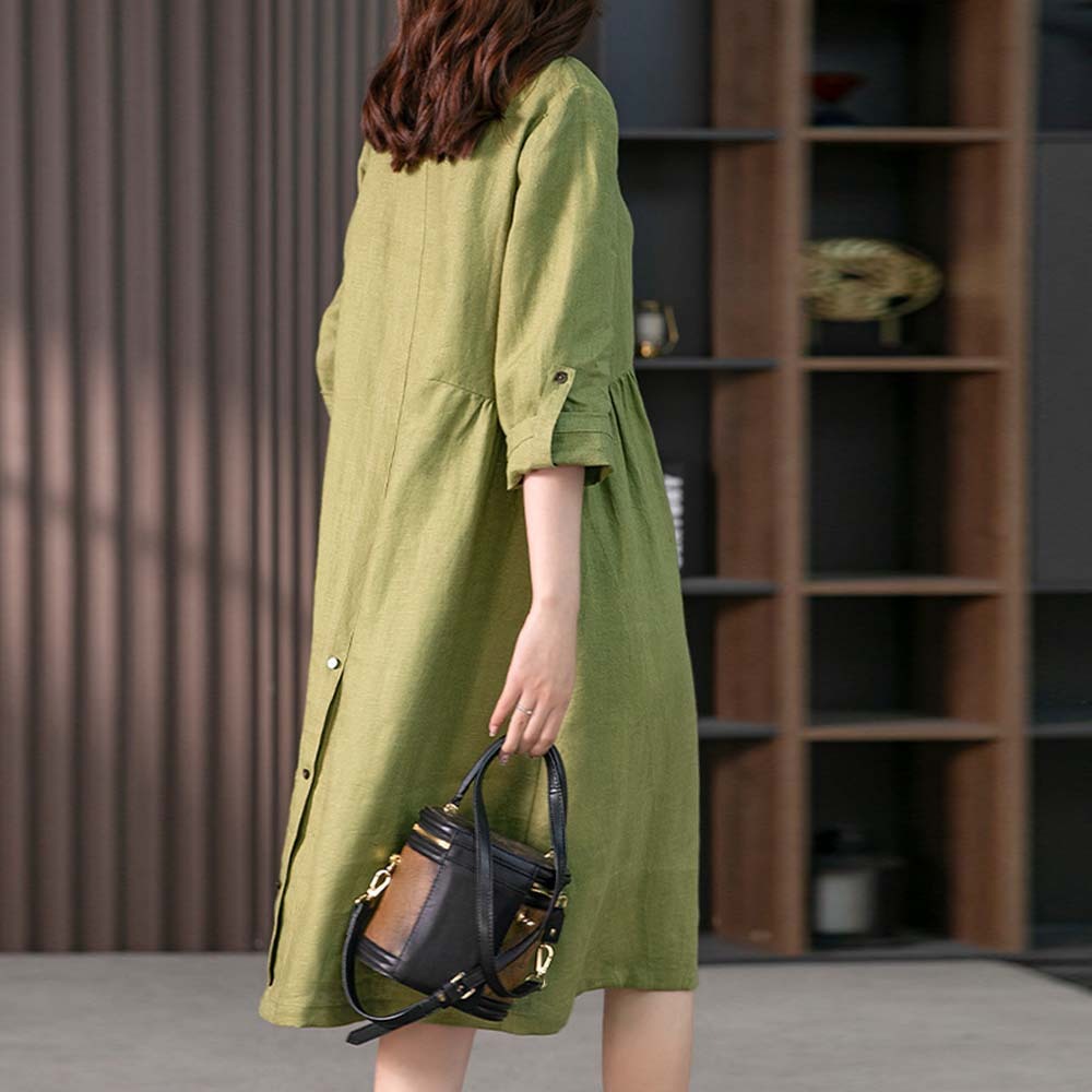 Vestido elegante suelto de algodón y lino para mujer