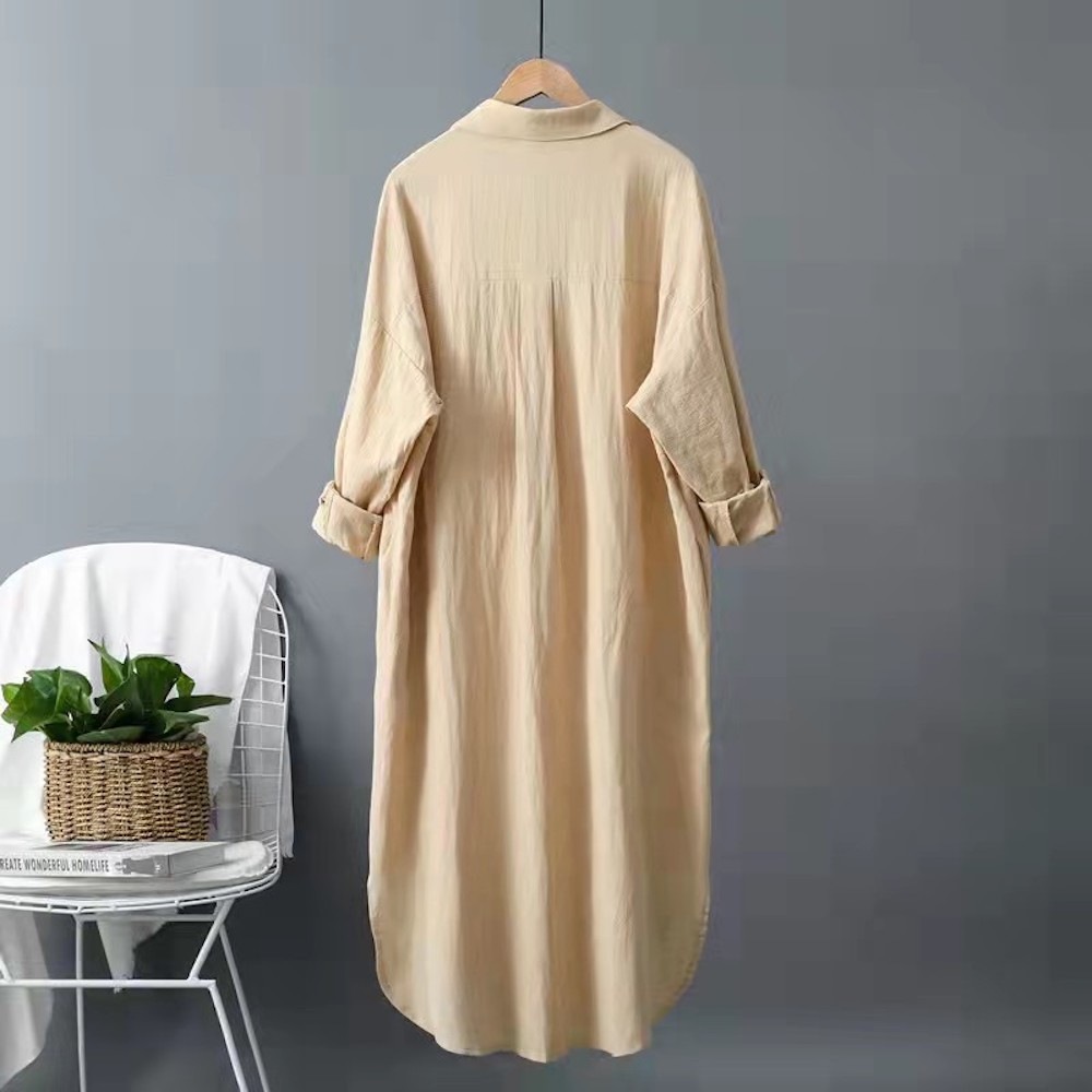 New Long Ladies Cotton Linen Loose Casual Shirt