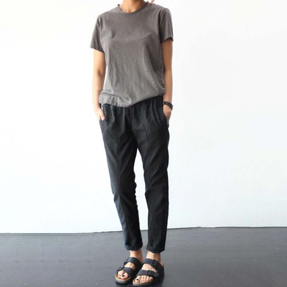 Pantalón de mujer holgado de algodón y lino, ligero y transpirable
