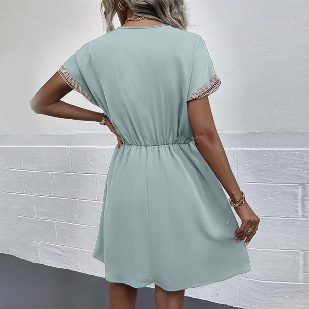 Vestido de cintura con cuello en V de moda de verano para mujer