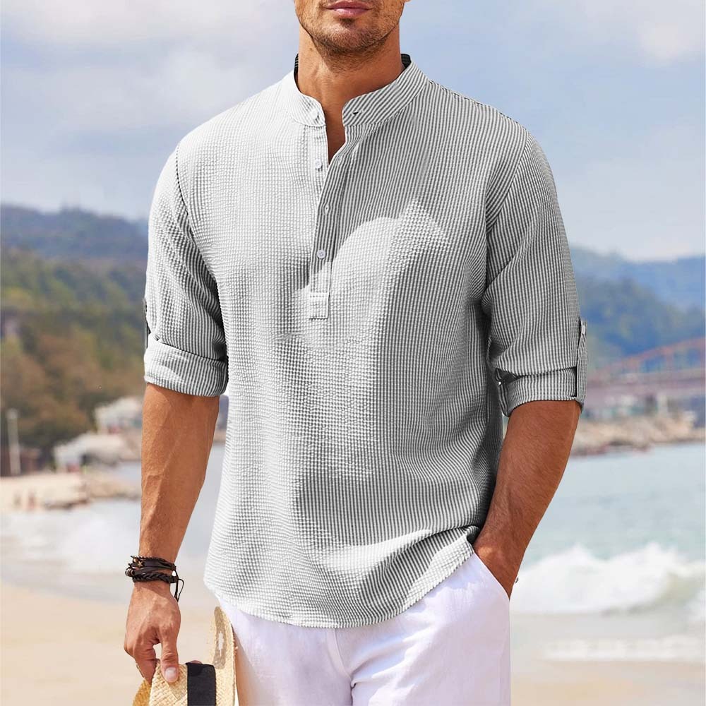 Nueva camisa a cuadros con cuello alto para hombre