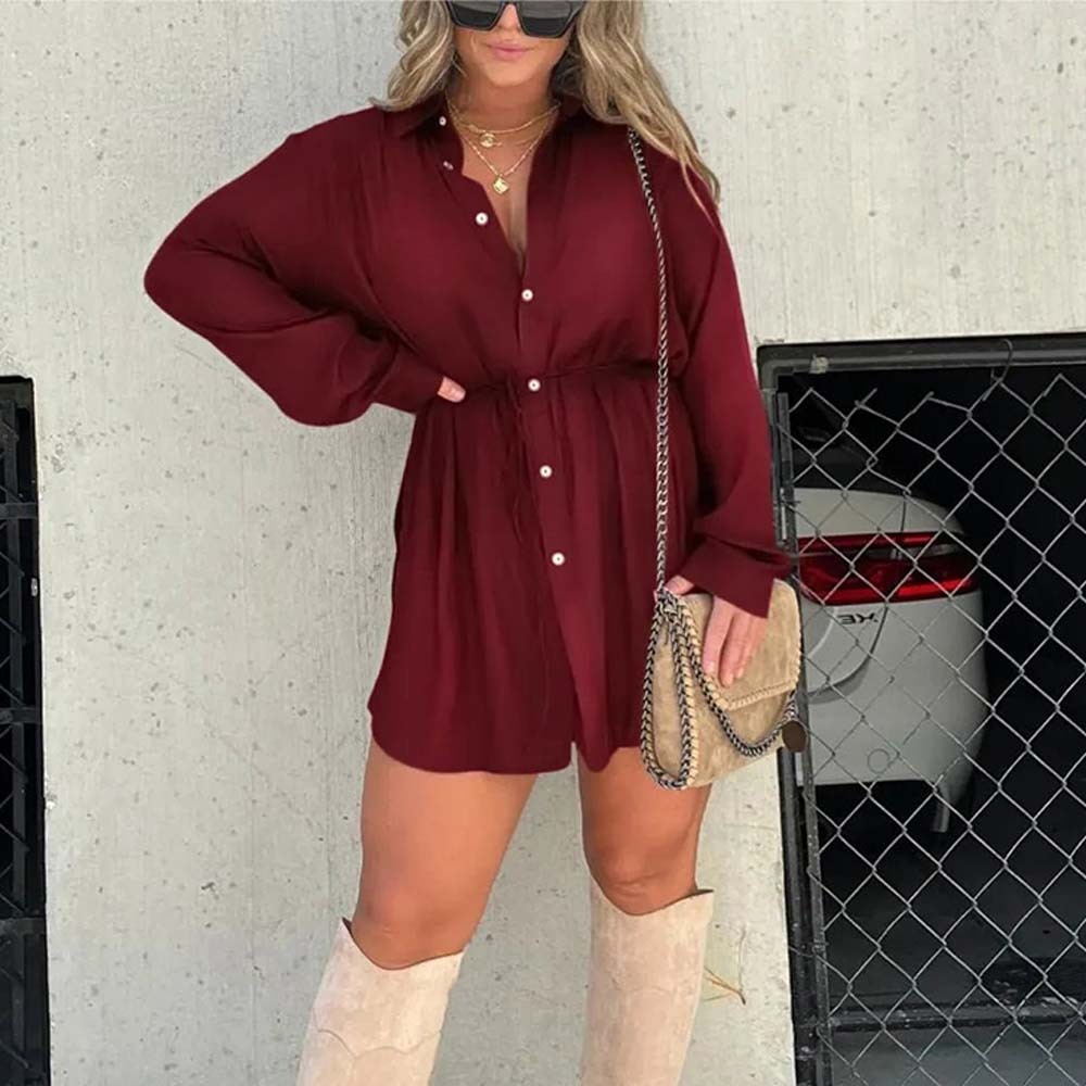 Women's Solid Color Long Sleeve Shirt Suit