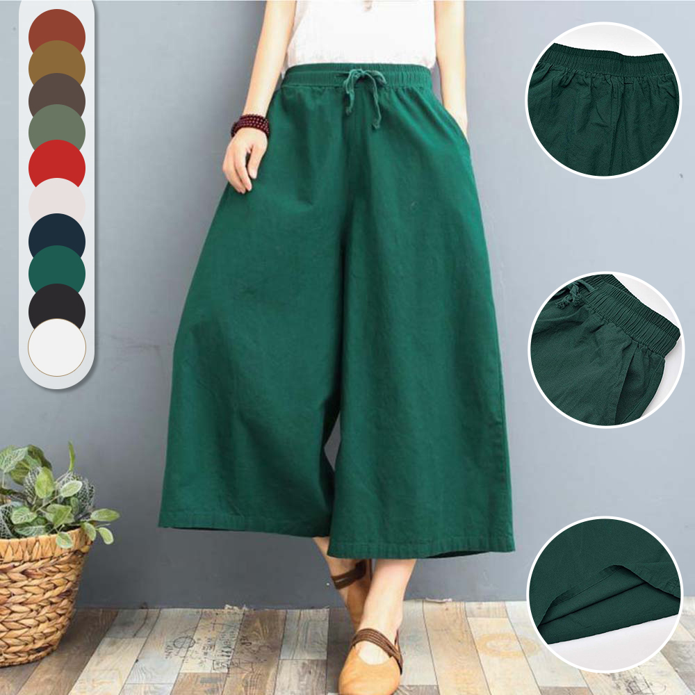 Pantalón ancho casual de algodón lavado para mujer